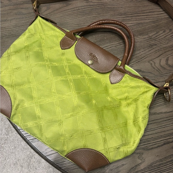 Longchamp green/yellow tote with brown leather accents - Picture 4 of 4
